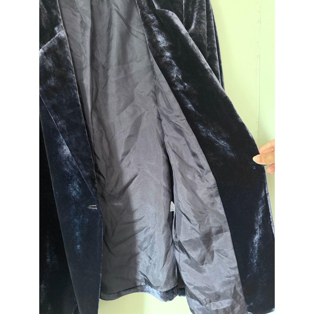 Eileen Fisher Midnight Blue Velvet Silk Blend Blazer Navy Longline Jacket Medium - Picture 6 of 9